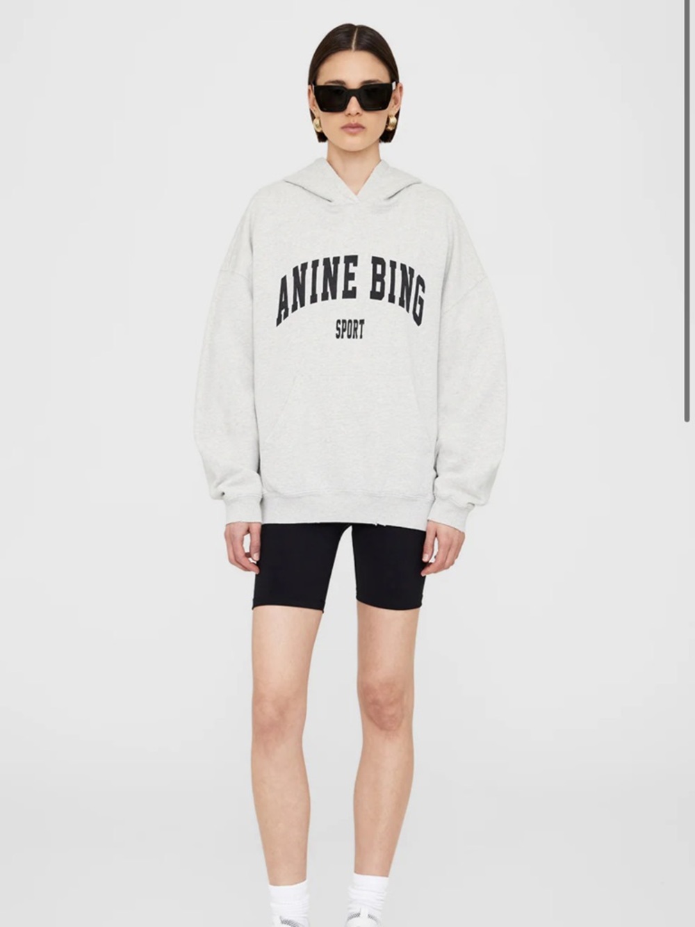 Anine Bing Heather Gray Hoodie with Black Logo